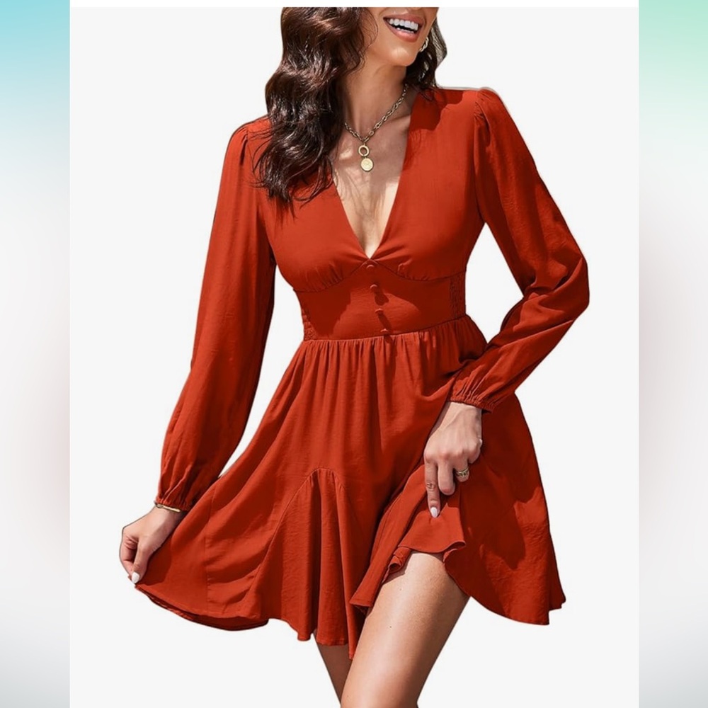 NWOT Burnt orange long sleeve mini swing dress